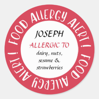 Red Personalised Food Allergy Alert Gepersonalisee Ronde Sticker