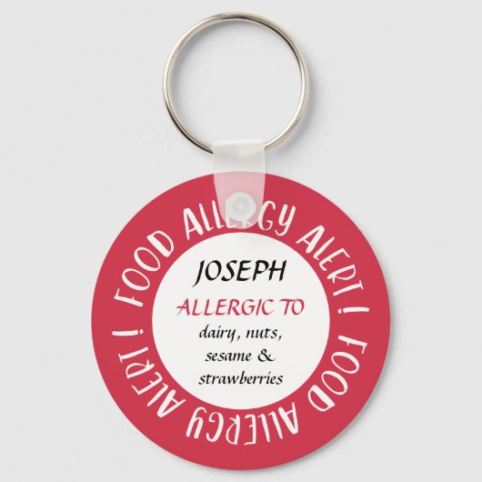 Red Personalised Food Allergy Alert Gepersonalisee Sleutelhanger (Voorkant)
