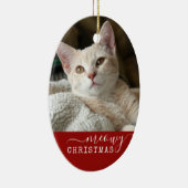 Red Personalized Cat Photo Meowy Kerstoval Keramisch Ornament (Rechts)
