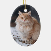 Red Personalized Cat Photo Meowy Kerstoval Keramisch Ornament (Achterkant)