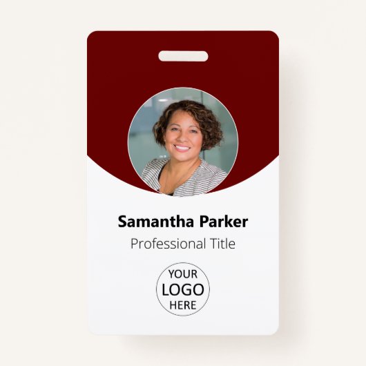 Red Personalized Foto, Logo, Barcode Employee Badge (Voorkant)