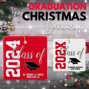 Red Personalized High School Afstuderen Kerstmis Keramisch Ornament