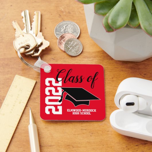 Red Personalized High School Graduation Favors Sleutelhanger (Bureau)