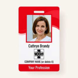 Red Personalized Medewerker, Foto, Bar Code & Logo Badge
