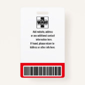 Red Personalized Medewerker, Foto, Bar Code & Logo Badge (Achterkant)