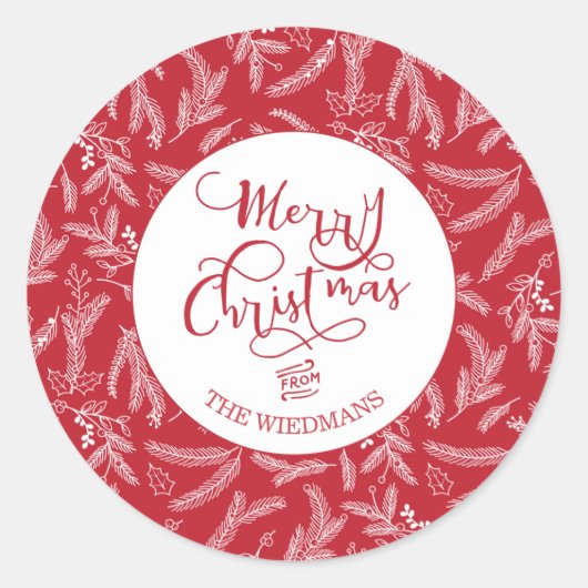 Red Personalized Merry kerstfeestay Stickers (Voorkant)