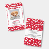 Red Personalized Paw Prints Service Dog Foto ID Badge (Voor- en achterkant)
