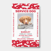 Red Personalized Paw Prints Service Dog Foto ID Badge (Voorzijde)