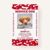 Red Personalized Paw Prints Service Dog Foto ID Badge (Voorkant)