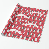 Red Personalized Penguin Patroon Cadeaupapier (Uitgerold)
