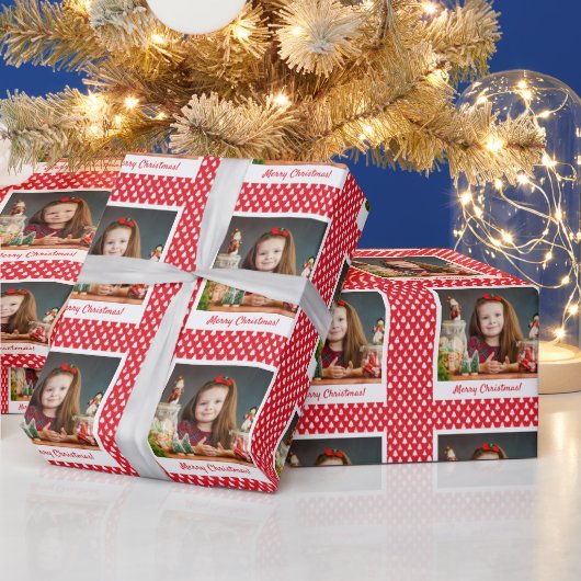 Red Personalized Photo Merry Kerstfeestay Cadeaupapier (Feestdagen)