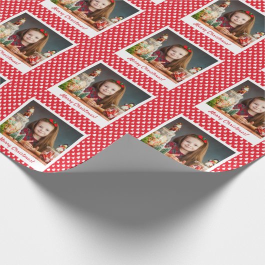 Red Personalized Photo Merry Kerstfeestay Cadeaupapier (Hoek)