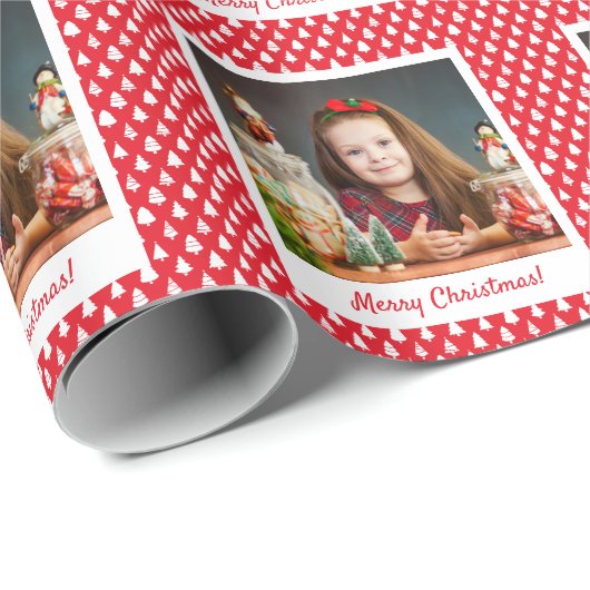 Red Personalized Photo Merry Kerstfeestay Cadeaupapier (Rol Hoek)
