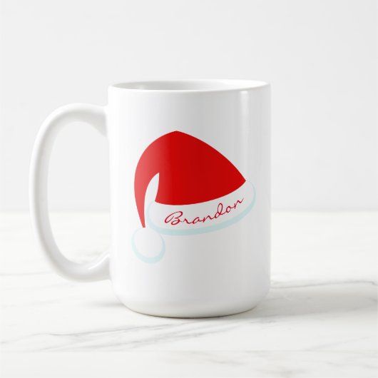 Red Personalized Santa Hat Holiday Mok (Links)