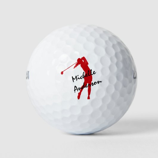 Red Personalized Vrouw Golfer Golfballen (Voorkant)