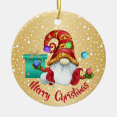 Red Pet Juggable Gnome Gold Star-achtergrond Keramisch Ornament (Voorkant)
