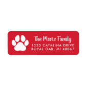 Red Pet Lover Paw Print Holiday Return Address Etiket (Voorkant)