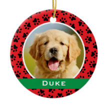 Red Pet Paw Drukt Aangepaste foto van de Dog Naam