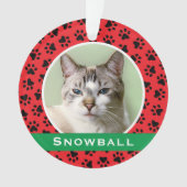 Red Pet Paw Drukt Aangepaste kattennaam Foto Ornament (voorkant)
