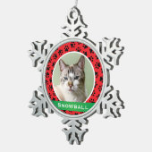 Red Pet Paw Drukt Aangepaste kattennaam Foto Tin Sneeuwvlok Ornament (Rechts)