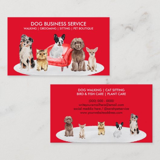 Red Pet Sitter Dogs ondervoorzitter Thuishotel Visitekaartje (Voorkant / Achterkant)