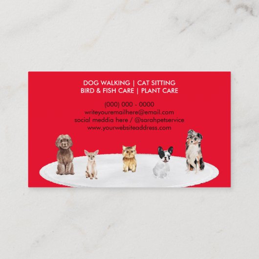 Red Pet Sitter Dogs ondervoorzitter Thuishotel Visitekaartje (Achterkant)