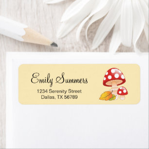 Red Pet Toadstool paddenstoelen met lederadres Etiket