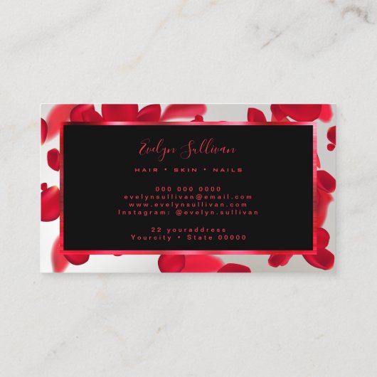 Red Petals Faux Silver Foil Visitekaartje (Achterkant)