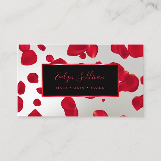 Red Petals Faux Silver Foil Visitekaartje (Voorkant)