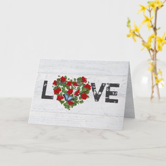 Red Petunia en Ivy Wedding Heart Kaart (Gele Bloem)