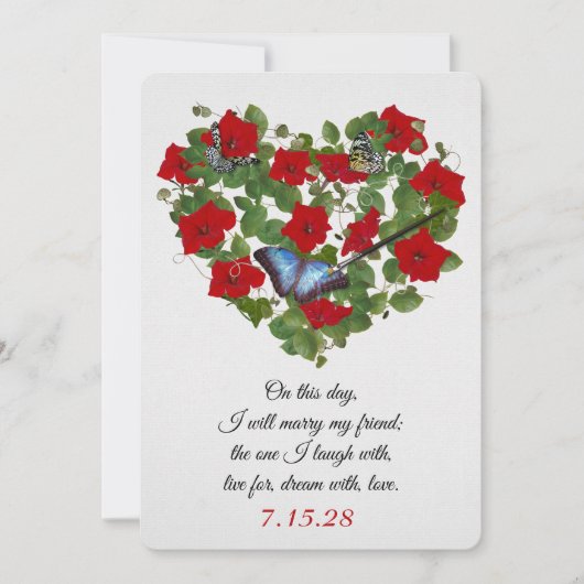 Red Petunia en Ivy Wedding Invite Kaart (Voorkant)