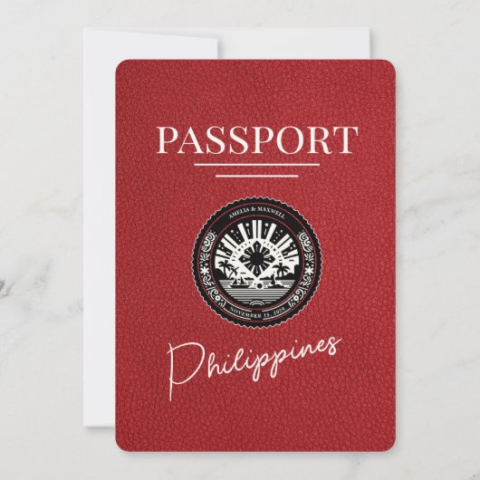 Red Philippines Passport Wedding Invitation Kaart (Achterkant)