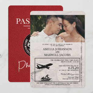 Red Philippines Passport Wedding Invitation Kaart