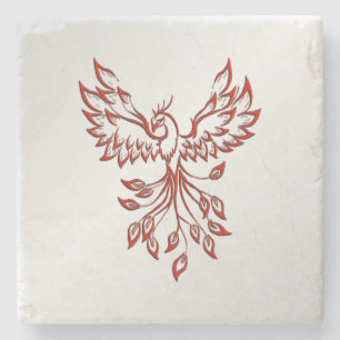 Red Phoenix Rises Silver Stenen Onderzetter