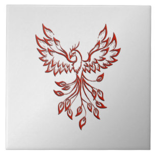 Red Phoenix Rises Silver Tegeltje
