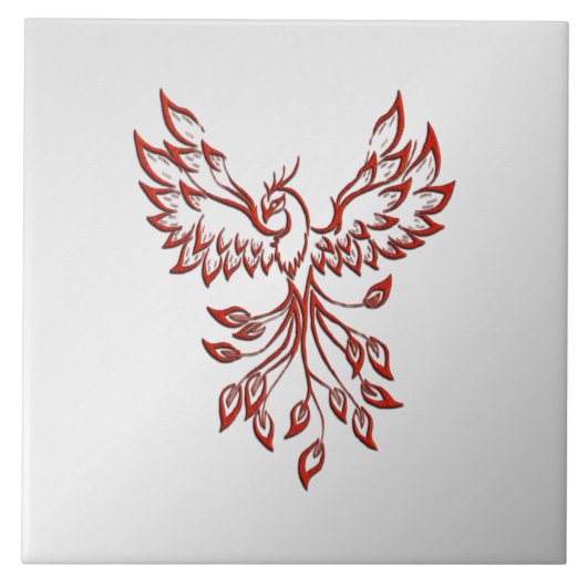 Red Phoenix Rises Silver Tegeltje (Voorkant)