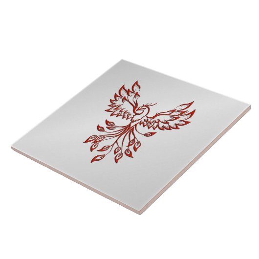 Red Phoenix Rises Silver Tegeltje (Zijkant)
