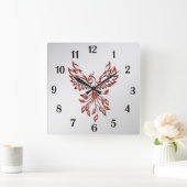 Red Phoenix Rises Silver Vierkante Klok (Huis)