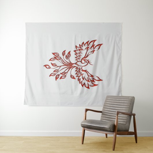Red Phoenix Rises Silver Wandkleed (In Situ (horizontaal))