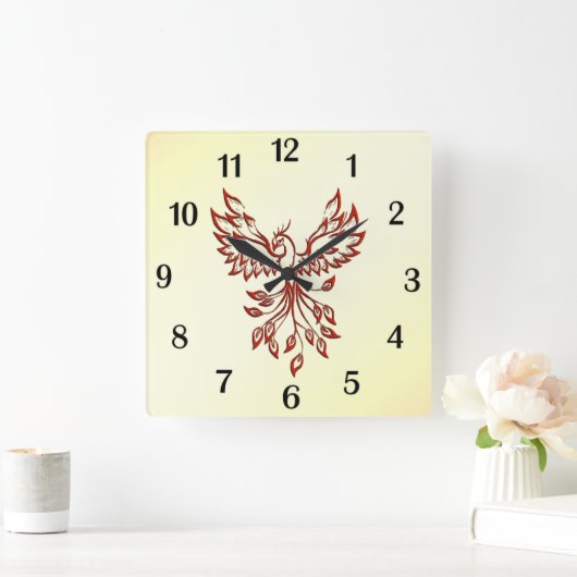 Red Phoenix Rises Vierkante Klok (Huis)