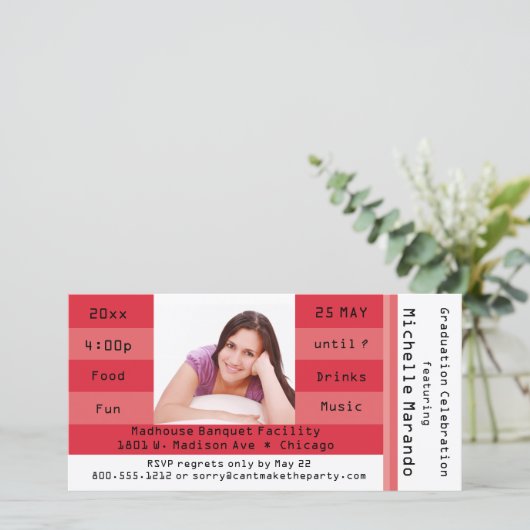 Red Photo Admission Ticket Party Invitation (Staand voorkant)