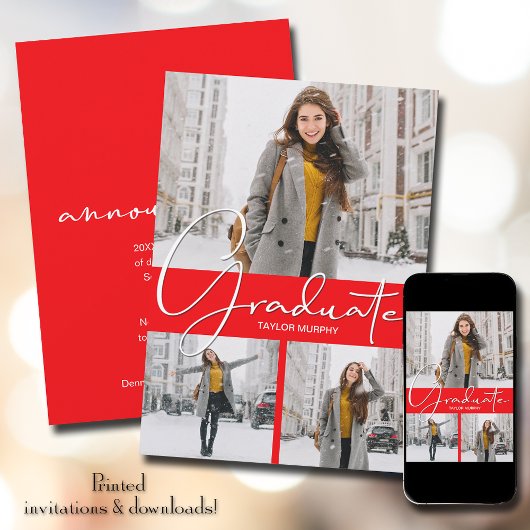 Red Photo Afstuderen Aankondiging