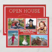 Red Photo Collage Afstuderen Open House Invitation Kaart (Voorkant / Achterkant)