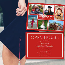 Red Photo Collage Afstuderen Open House Invitation Kaart