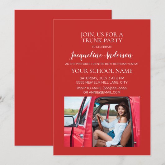 Red Photo College Trunk Party Dorm Shower Kaart (Voorkant / Achterkant)