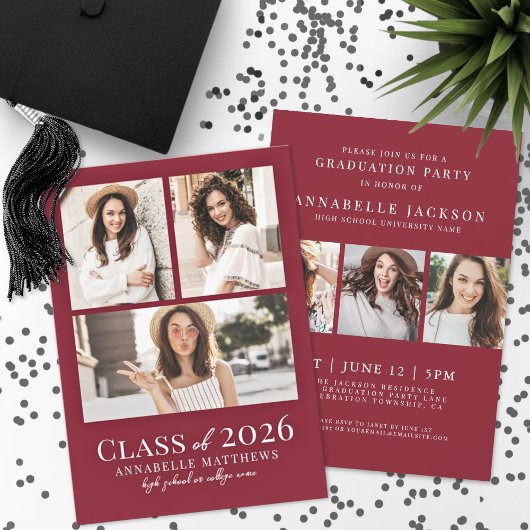 Red Photo Graduation Party Invitation Kaart