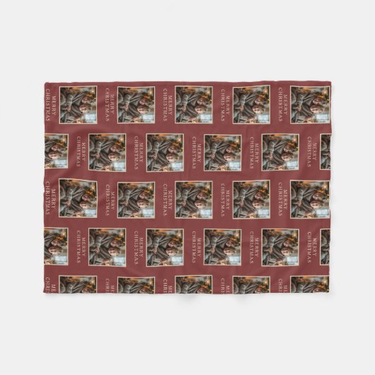 Red Photo Holiday Merry Christmas  Fleece Deken (Voorkant (Horizontaal))