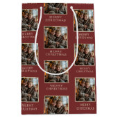 Red Photo Holiday Merry Christmas  Medium Cadeauzakje (Voorkant)