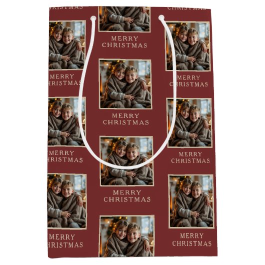 Red Photo Holiday Merry Christmas Medium Cadeauzakje (Voorkant)