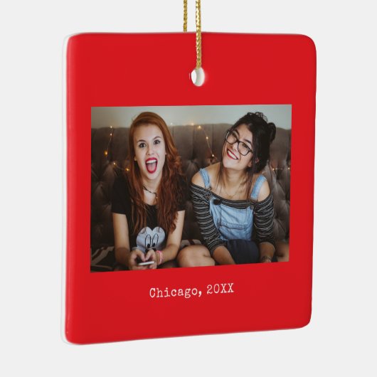 Red Photo Keepsake Christmas Keramisch Ornament (Rechts)